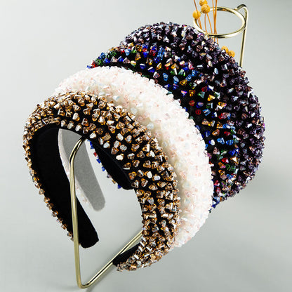 New Baroque Headband Feminine Color Hand-Stitched Glass Bead Headband Thin Sponge Headband