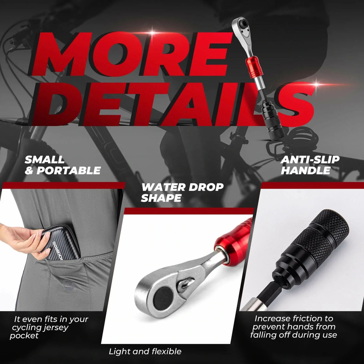 ROCKBROS 1/4-Inch Ratchet Socket Wrench Set 2.5-8mm Allen Hex Torx Sockets for Road  Mountain Bike Maintenance