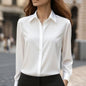 Loose Fit Satin Blouse — V-Neck Long Sleeve Tunic Top for Office & Casual Wear