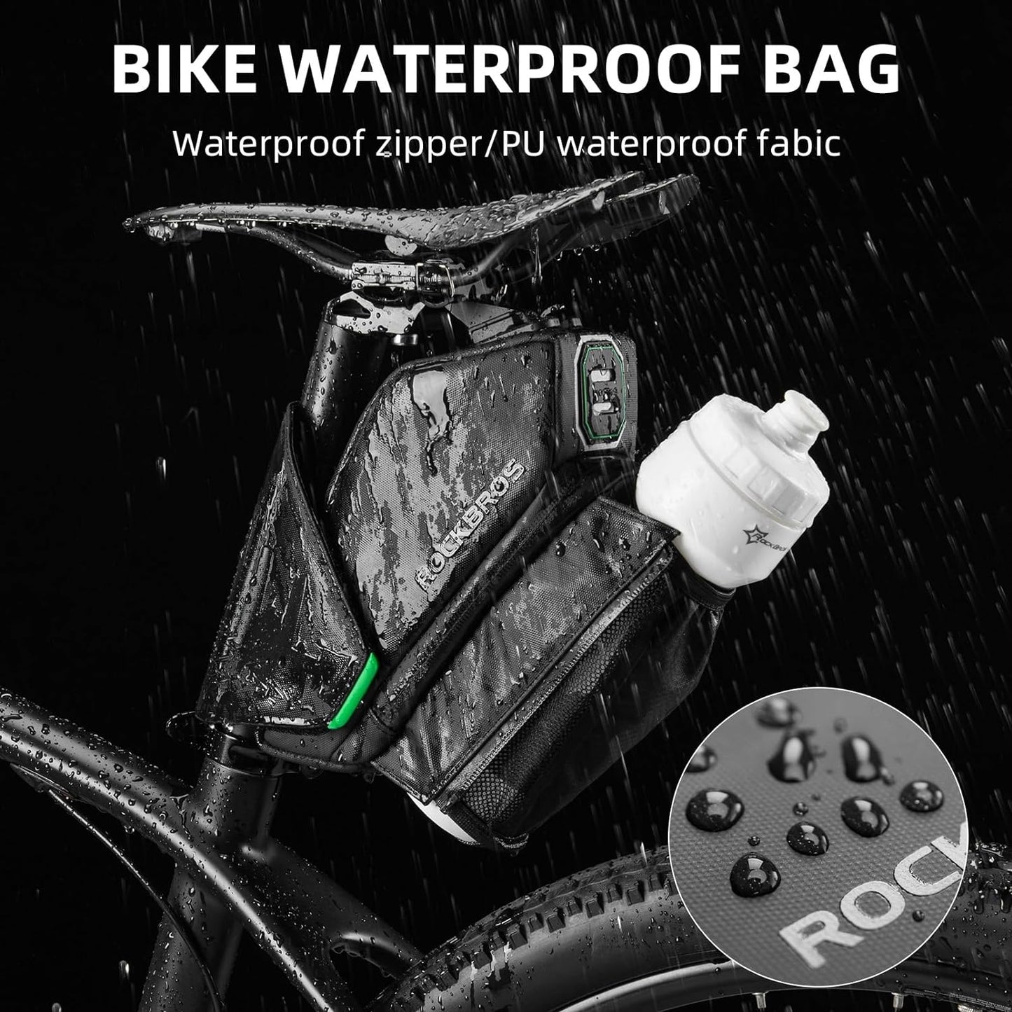 ROCKBROS Waterproof Bike Saddle Bag with Water Bottle Holder