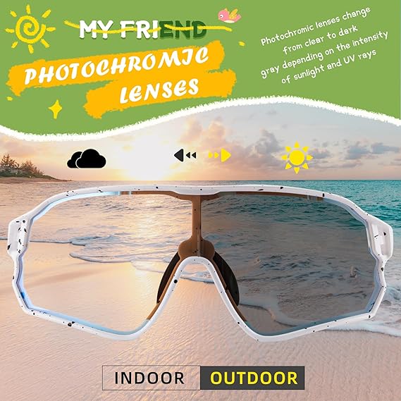 ROCKBROS Kids Photochromic Sports Sunglasses For Kids Ages 8 to 14
