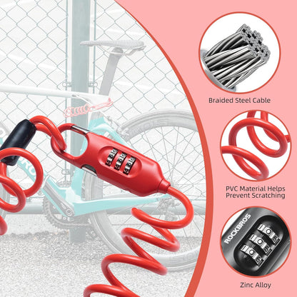 ROCKBROS Bike Lock Cable Combination Bicycle Lock - 6FT Long, Portable, Anti-Theft