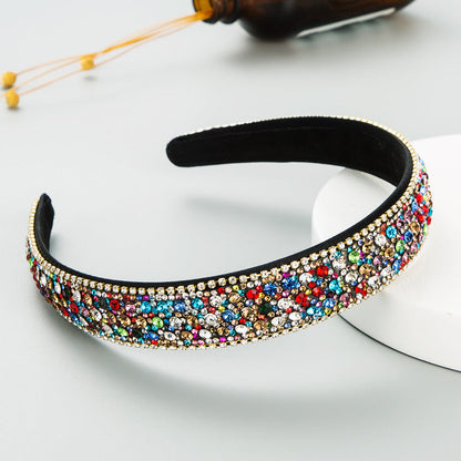 Fashion Net Red Vibrato With The Same Color Full Rhinestones Non-Slip Headband Female Simple Super Flash Korean Style Outing Headwear