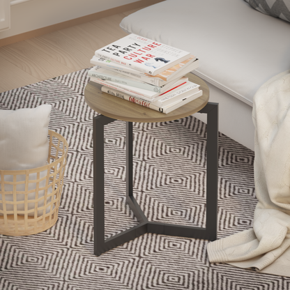 19.68''H Round Side Table, Round Accent End Table with Sturdy Metal Frame, Round Nightstand, for Living Room, Brown