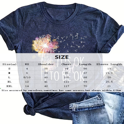 Women's Round Neck Short Sleeve T-Shirt, Summer Casual Tee