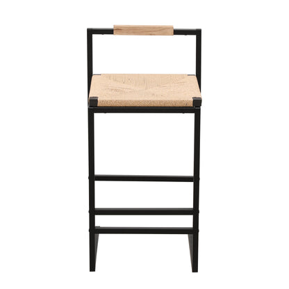 Set of 2 Bar Stools with Back Paper Rope Woven Counter Height Dining Chairs for Kitchen Home (Paper Rope with Back)