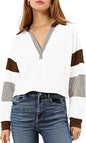 Color‑Block Cropped Polo V‑Neck Sweatshirt