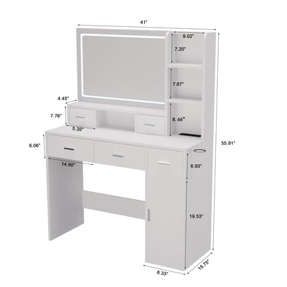 Smart mirror dressing table with drawers and storage cabinets, dressing table with bedroom dressing table, changing room