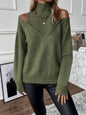 Women’s Elegant Off-Shoulder Turtleneck Sweater — Long Sleeve Knit Top
