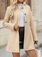 Women’s Elegant Stand Collar Slim Jacket – Button Front A-Swing Long Sleeve Coat