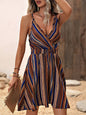 Women’s Deep V-Neck Striped Slip Dress