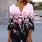 Women’s Printed Spike Button Three-Quarter Sleeve Casual Top