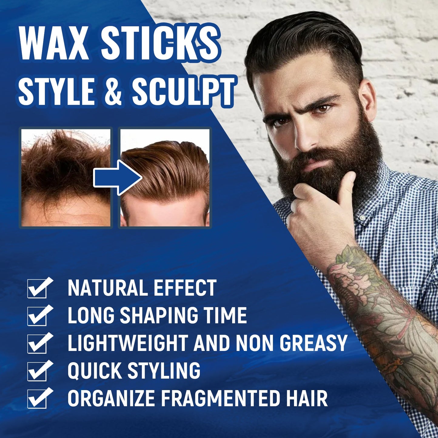 Men's Hair Wax Stick Broken Hair Care Lasting Styling Natural Fluffy Three-Dimensional Easy Styling Hair Wax Stick