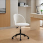 Velvet fabric office chair, mid back adjustable rotating computer chair, black legs, cushioned office chair with wheels ，White