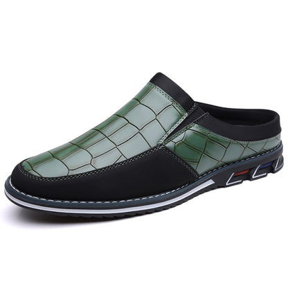 Men's Half-Slipper Leather Shoes Back Strap Slippers Big Size Toe-Covered Slippers