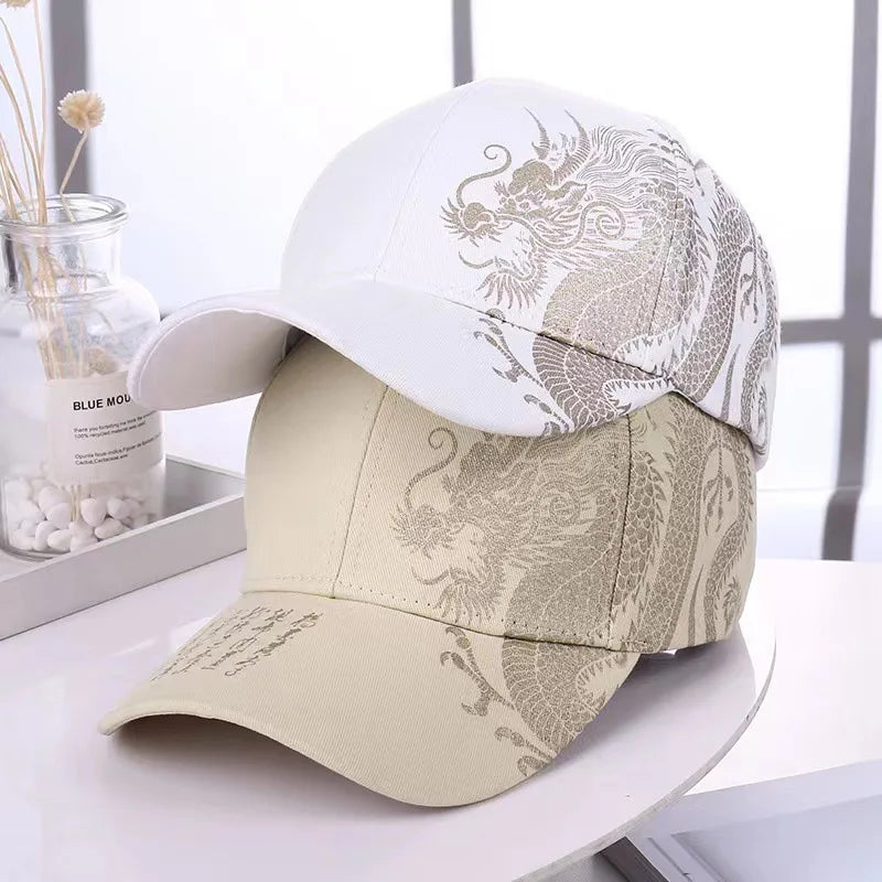 Men and women universal new Chinese dragon printing paragraph duck tongue cap pattern neutral wind adjustable baseball cap
