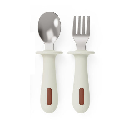 Adjustable color PPSU silicone fork and spoon set, children's stainless steel spoon and fork, baby training supplementary food tableware set of 2 pieces
