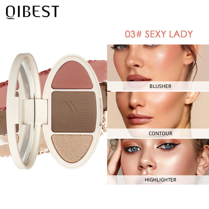 QIBEST High Gloss Repairing All-In-One Plate Matte Brightening Glitter Powder Blush Rouge Plate Powder Cake Repairing Plate