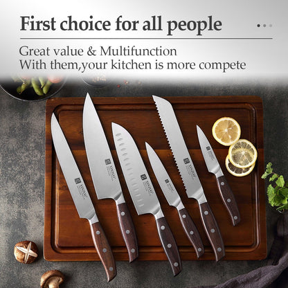 XINZUO Kitchen Tools 6 PCS Kitchen Knife Set of Utility Cleaver Chef Bread Knife High Carbon German Stainless Steel Knives sets