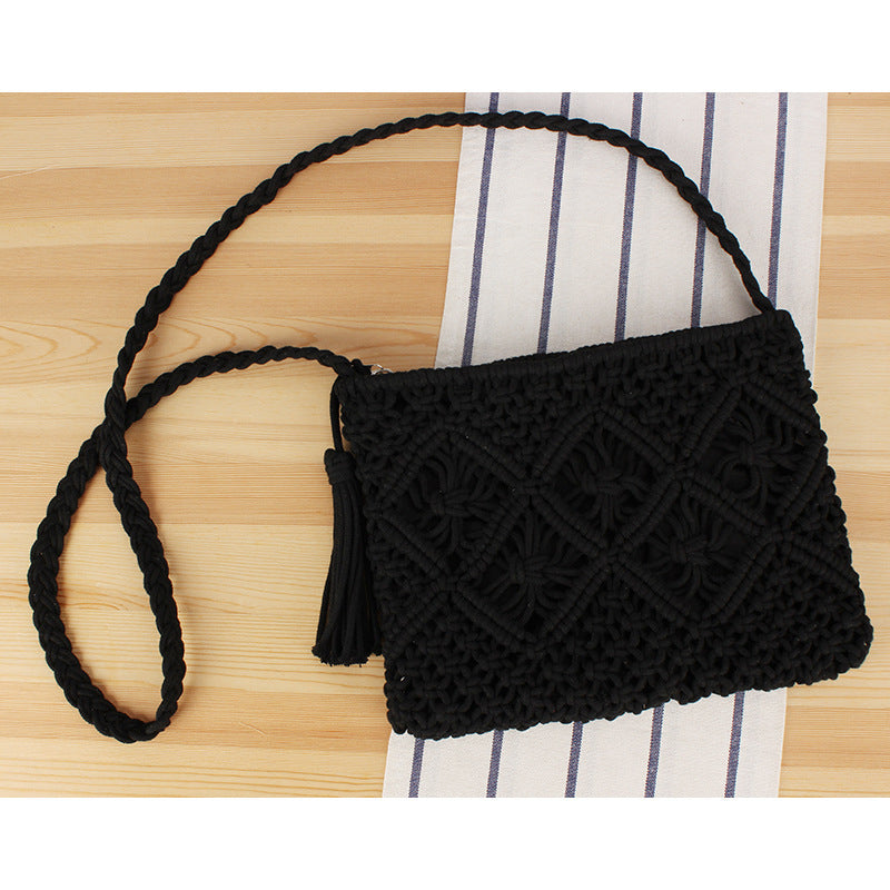 Tassel Handheld Woven Bag Retro Handheld Woven Bag Summer Vacation Tourism Beach Bag