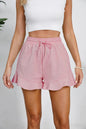 Women's cotton and linen shorts with ruffled edges and drawstring casual pants for women