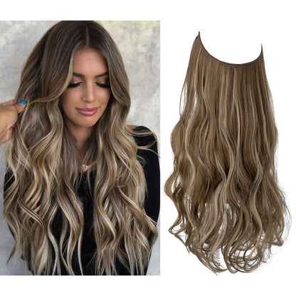 European And American Wig Piece Female Fishline Hair Extension Piece Chemical Fiber Matte High Temperature Silk Long Curly Human Hair