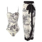 New one-piece swimsuit women's tight fitting slimming retro strap sunscreen long skirt two-piece set