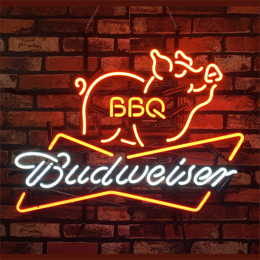 Pig BBQ Budweiser Beer Neon Sign Light