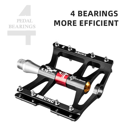 ROCKBROS 4 Bearings Mountain MTB Bike Pedals Platform Flat Aluminum Alloy 9/16"