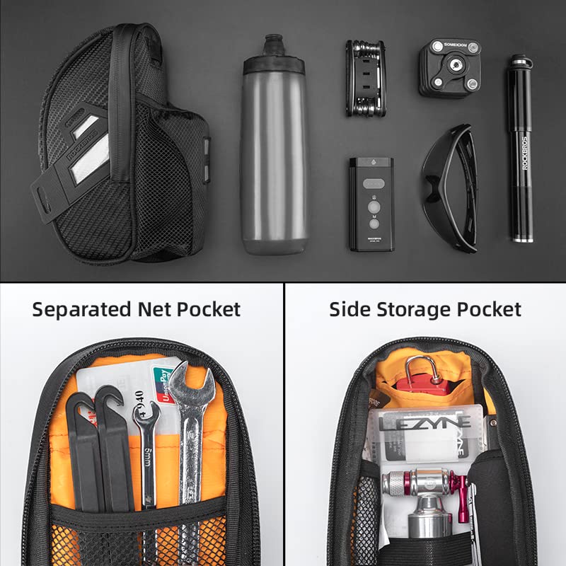 ROCKBROS Waterproof Bike Saddle Bag with Water Bottle Pouch, Under Seat Storage for Mountain and Road Bikes