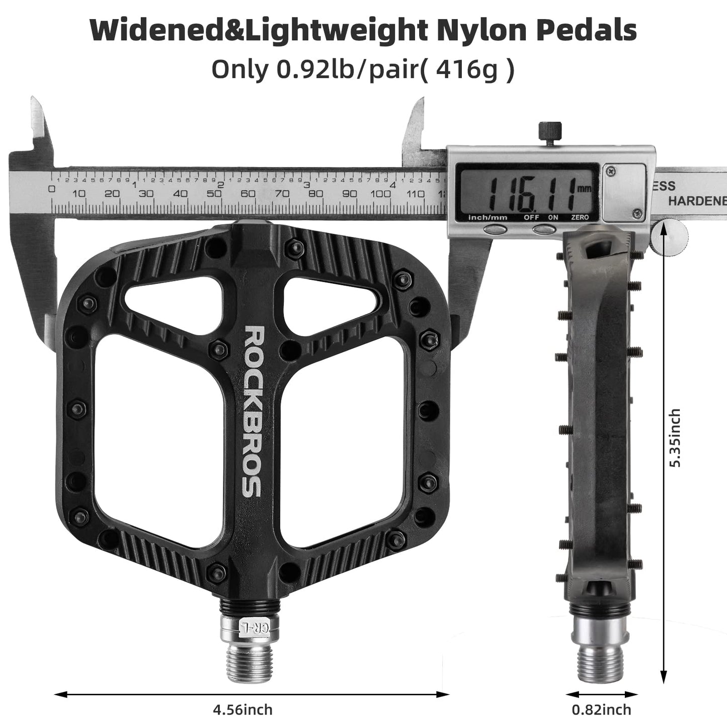 ROCKBROS Mountain Bike Pedals Nylon Composite Bearing 9/16" MTB Bicycle Pedals with Wide Flat Platform