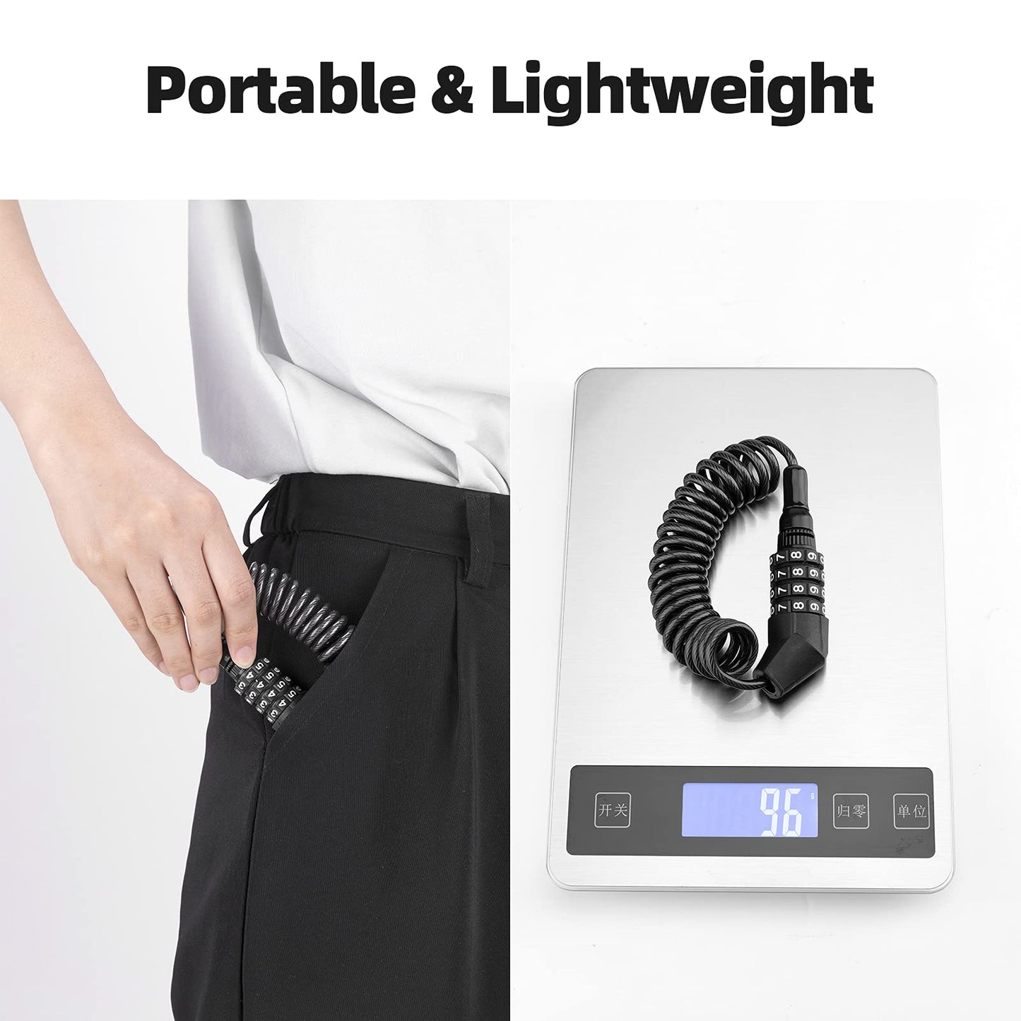 ROCKBROS Lightweight Helmet Lock, Resettable Combination Cable Lock for Bike & Luggage