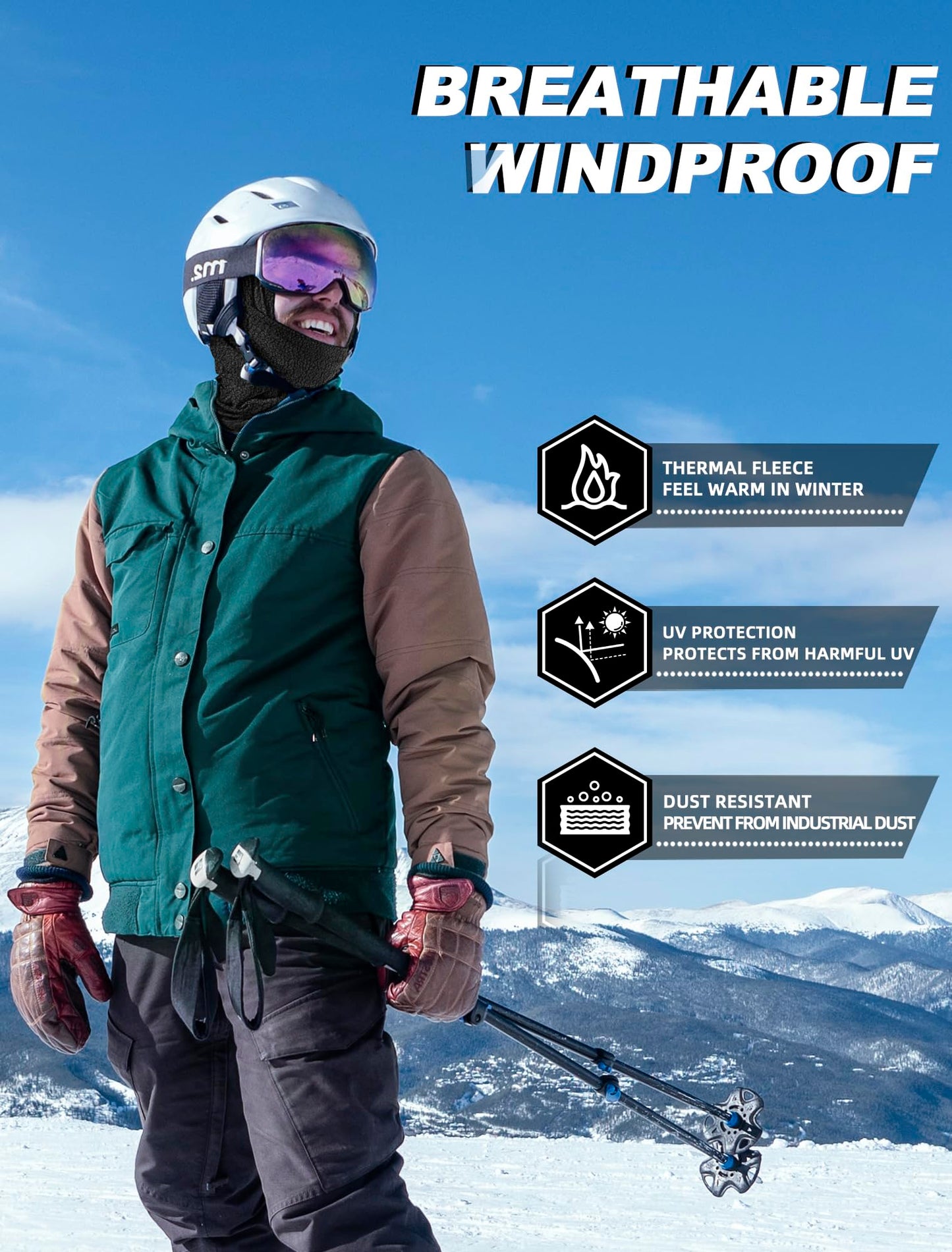 ROCKBROS Winter Windproof Thermal Fleece Balaclava Ski Mask for Men Women