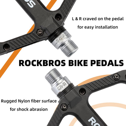 ROCKBROS Mountain Bike Pedals Nylon Composite Bearing 9/16" MTB Bicycle Pedals with Wide Flat Platform