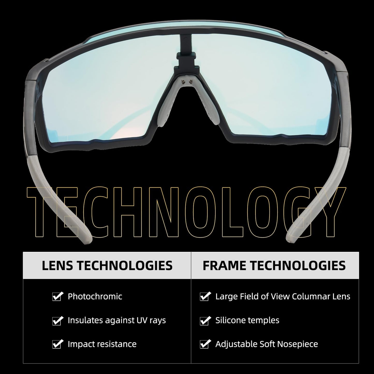 ROCKBROS Photochromic Sport Cycling Sunglasses for Men Women Lightweight UV Protection