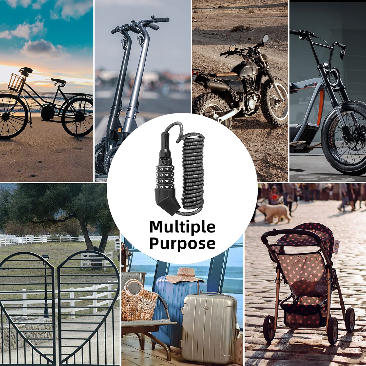 ROCKBROS Lightweight Helmet Lock, Resettable Combination Cable Lock for Bike & Luggage