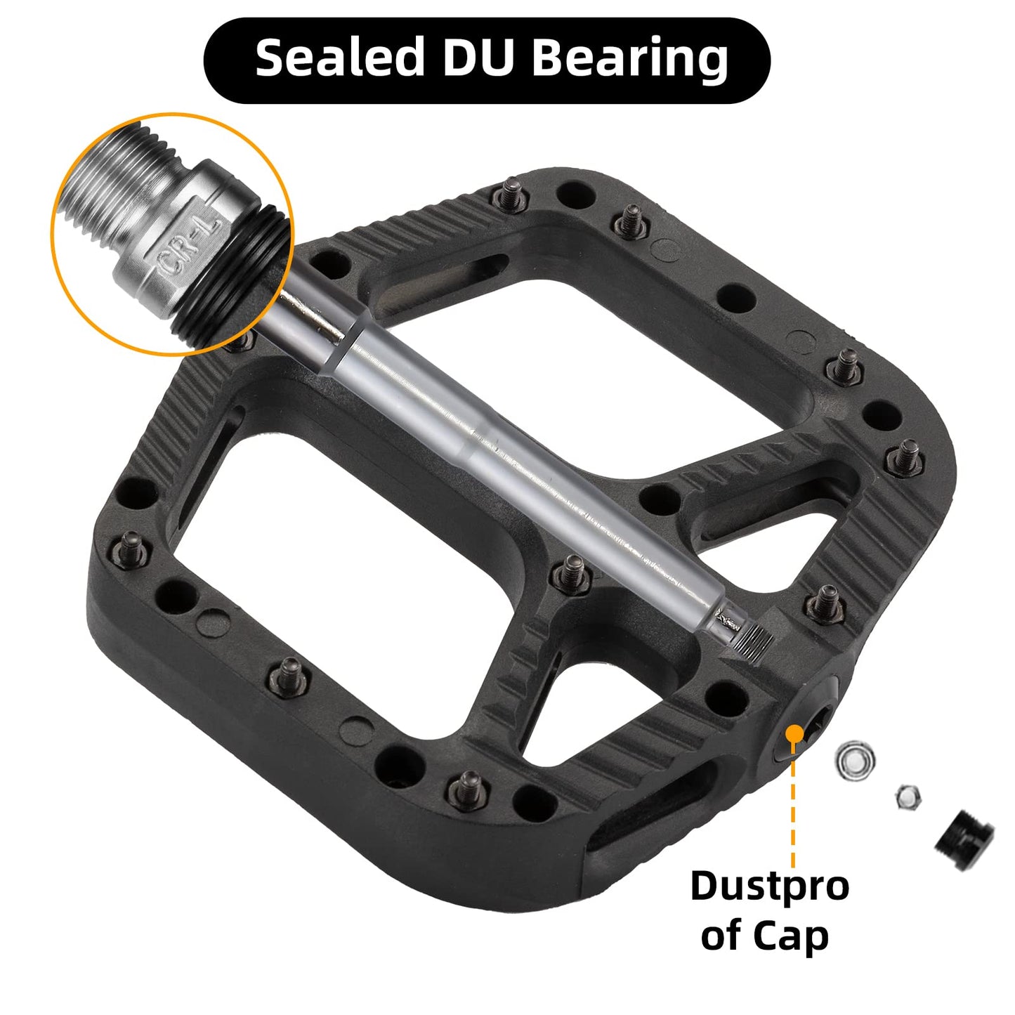 ROCKBROS Mountain Bike Pedals Nylon Composite Bearing 9/16" MTB Bicycle Pedals with Wide Flat Platform