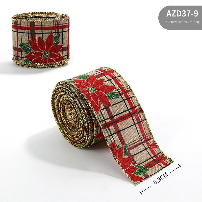 Christmas ribbon imitation linen ribbon decoration bow accessories snowflake Christmas ribbon in stock