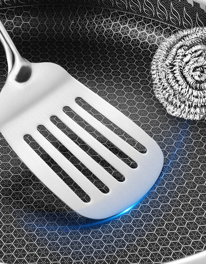 304 stainless steel honeycomb frying pan, non stick, household flat bottomed pan for frying steak, pancakes, and fried eggs, pan