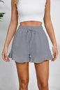 Women's cotton and linen shorts with ruffled edges and drawstring casual pants for women
