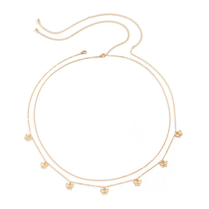 Tassel Butterfly Pendant Double layer Waist Chain for Women's Sexy Street Photography Single circle Metal Body Chain