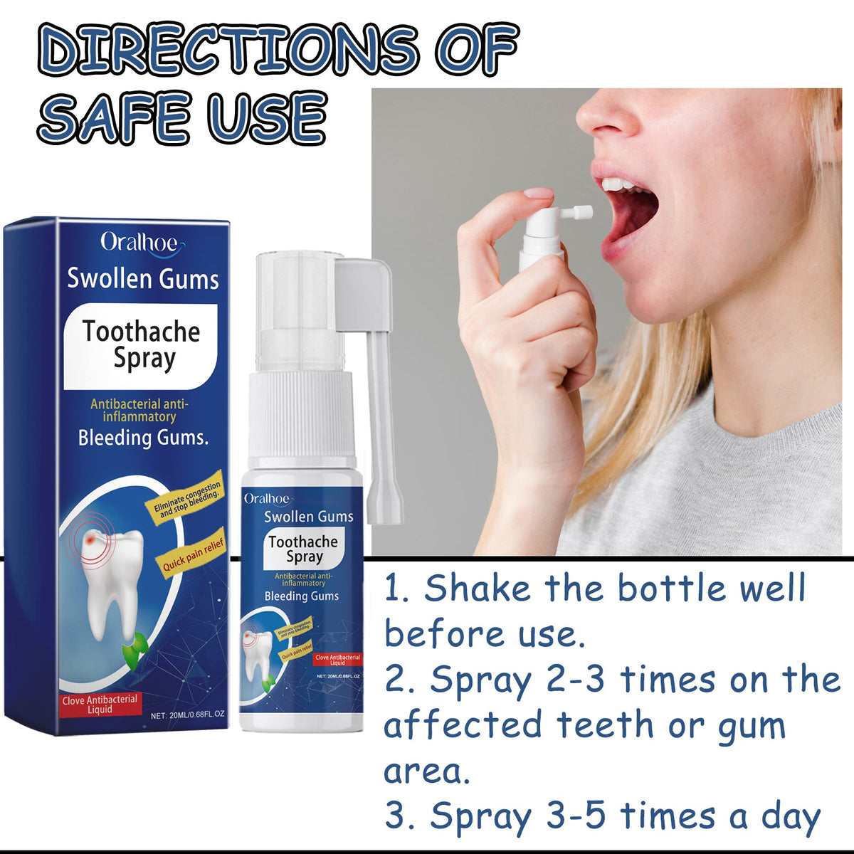 Toothache Treatment Spray. Relieve Gum Swelling And Pain On Fire Care ...