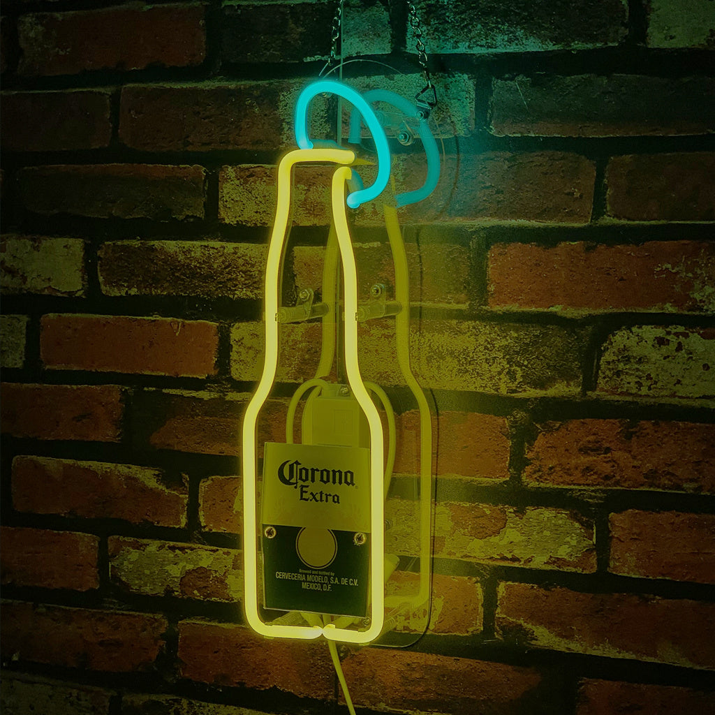Corona Extra Bottle with Lime Neon Signs