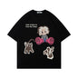 Fun Cartoon Anime Print Short Sleeve T-Shirt Men's High Street Trendy Half Sleeve Pure Cotton Round Neck Loose Tee