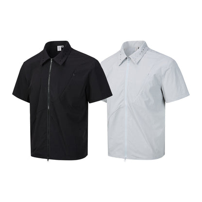 Zipper short sleeved shirt men's loose solid color shirt