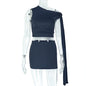 Strap Oblique Collar Asymmetric Dress Set Fitted Pencil Short Skirt Two-Piece Set Sexy Solid Color Women's Dress