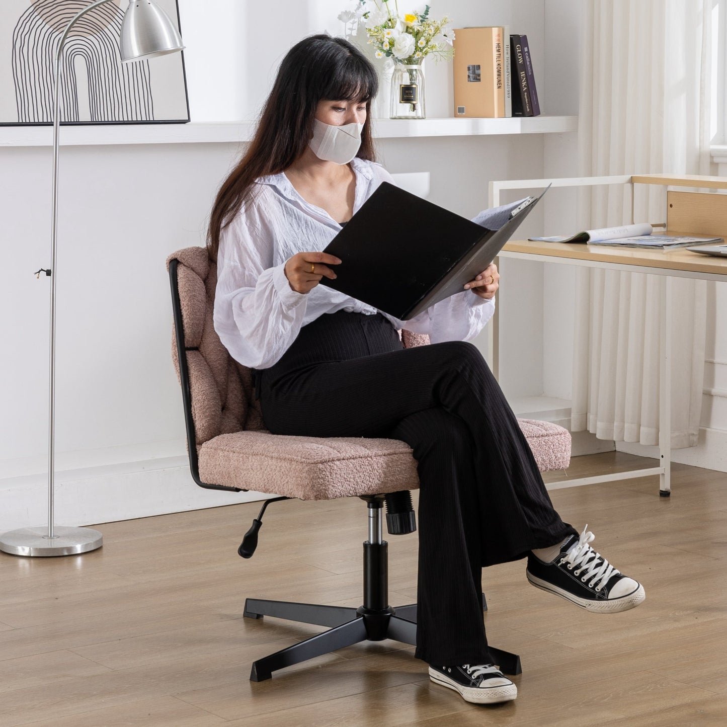 Armless Office Desk Chair No Wheels PINK