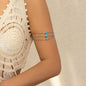 Multi layer hollow micro inlaid imitation pearl turquoise opening arm chain ethnic style handmade jewelry