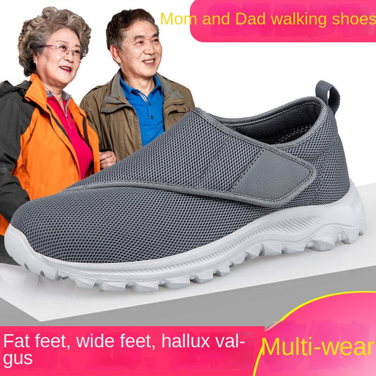Elderly shoes men's chubby feet swollen feet, special health shoes sports shoes single buckle with dad's shoe mesh
