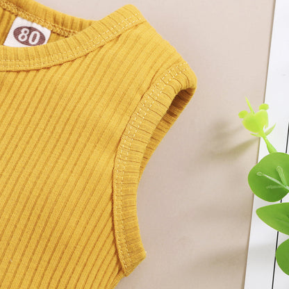 Baby Clothes Set Toddler Boys Girls Solid Sleeveless Button Vest Tops+shorts Outfits Set roupa bebes menina newborn clothes